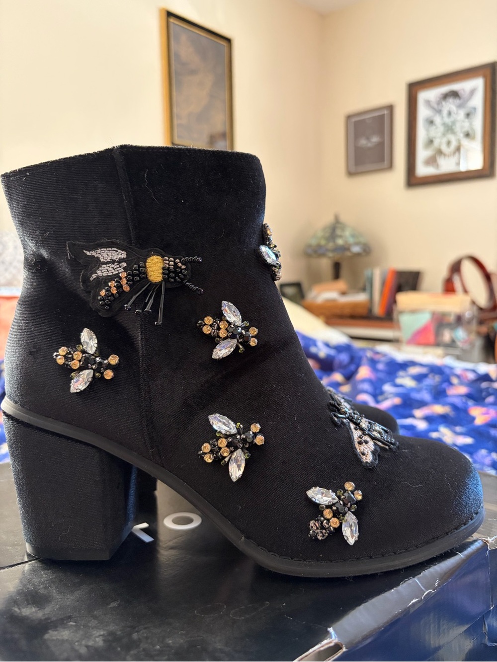 torrid Black Embellished Ankle Booties with Beaded Bee Accents - Picture 2 of 9